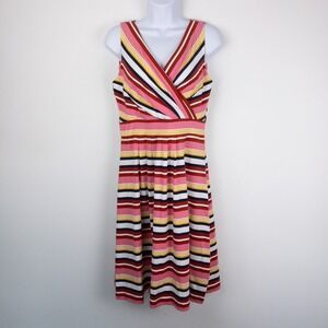 Lands End Fit Flare Cotton Dress Womens S Multicolor Bourbon Stripe New
